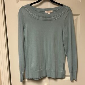 Etcetera Light Blue Scoop-Neck Sweater with Cable Trim